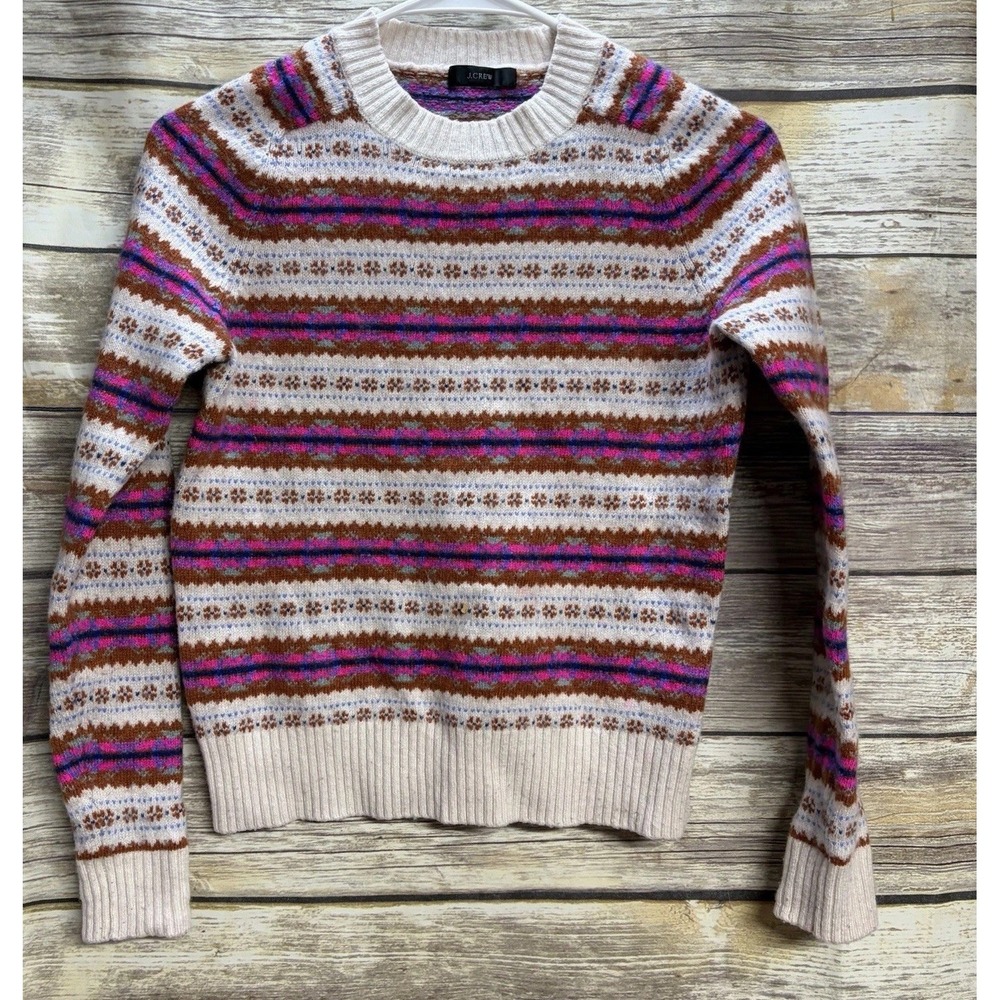 J.Crew Fair Isle crewneck sweater 100% lambs Wool Multicolor Women's XS